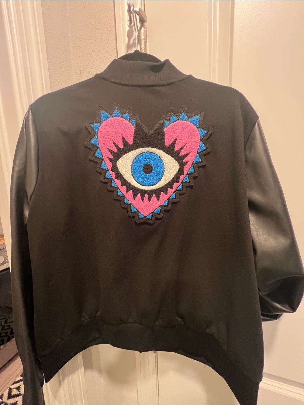 Michael Kors Black Bomber Jacket with Faux Leather Sleeves